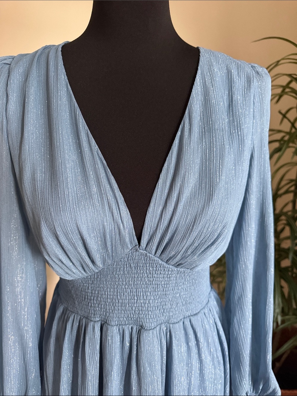 Baltic Born Cool Blue Long Sleeve V-Neck Maxi Dress - Picture 5 of 7